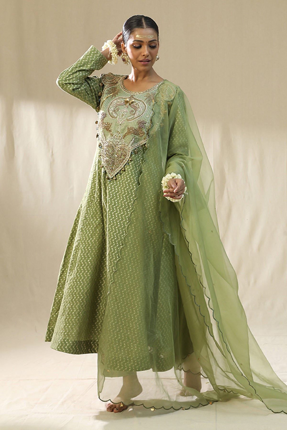 Green Deer Embroidered Kurta Set