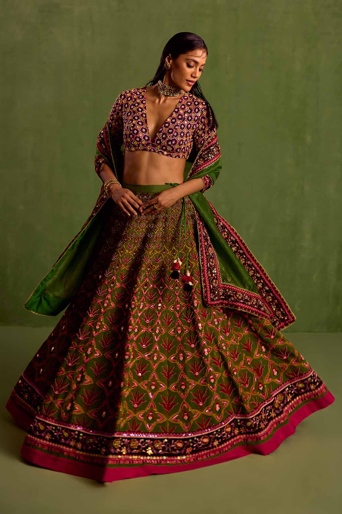 Designer Neha Khullar Green Digital Print Lehenga Set for Women Online
