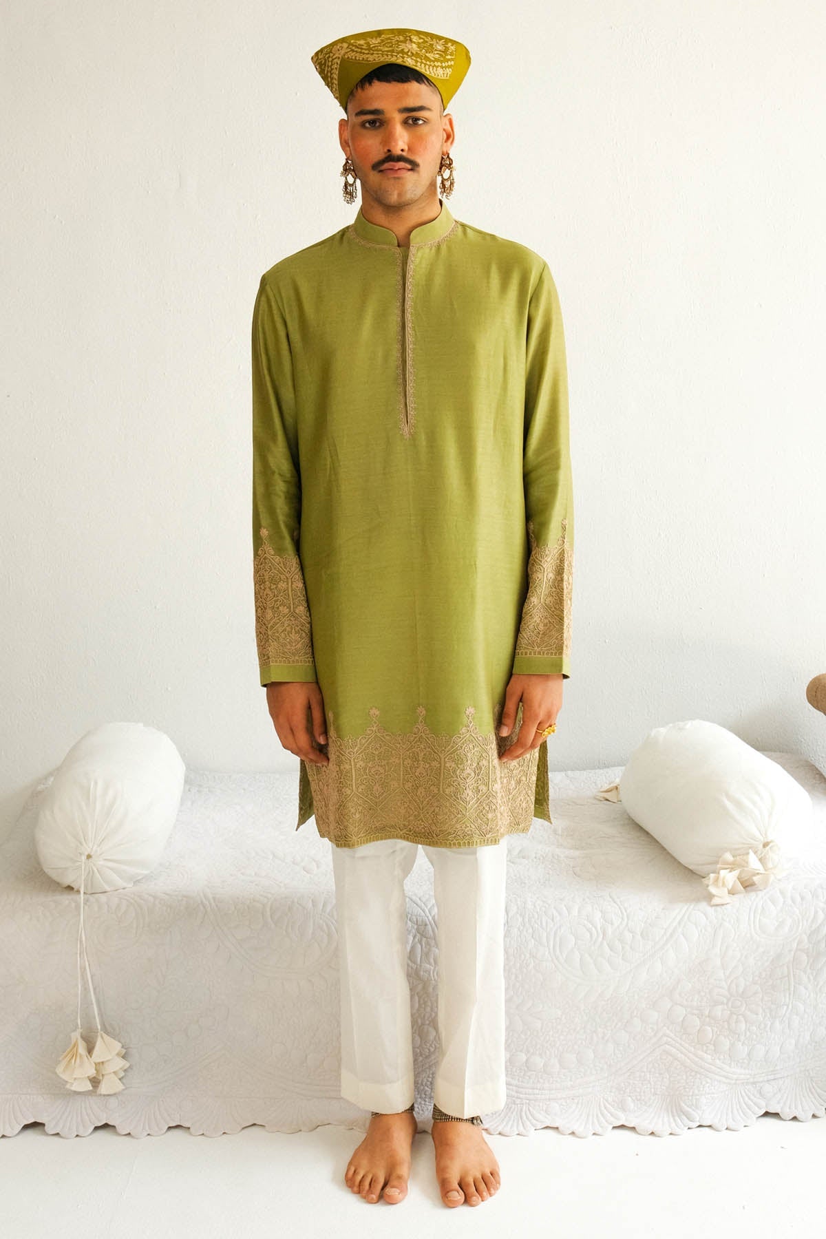 WABI SABI Green Dori Embroidered Kurta Set for men online at ScrollnShops