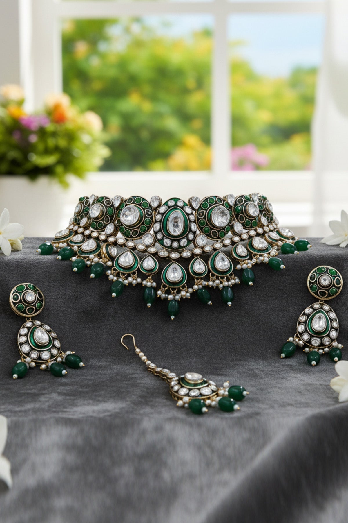 Buy Green Drop Beads Jewellery Set for women by Inko & Co online available at scrollnshops