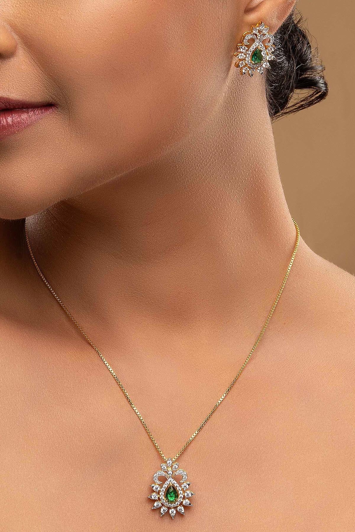 Buy Green Drop Shaped Necklace Set for women by Sica online available at scrollnshops