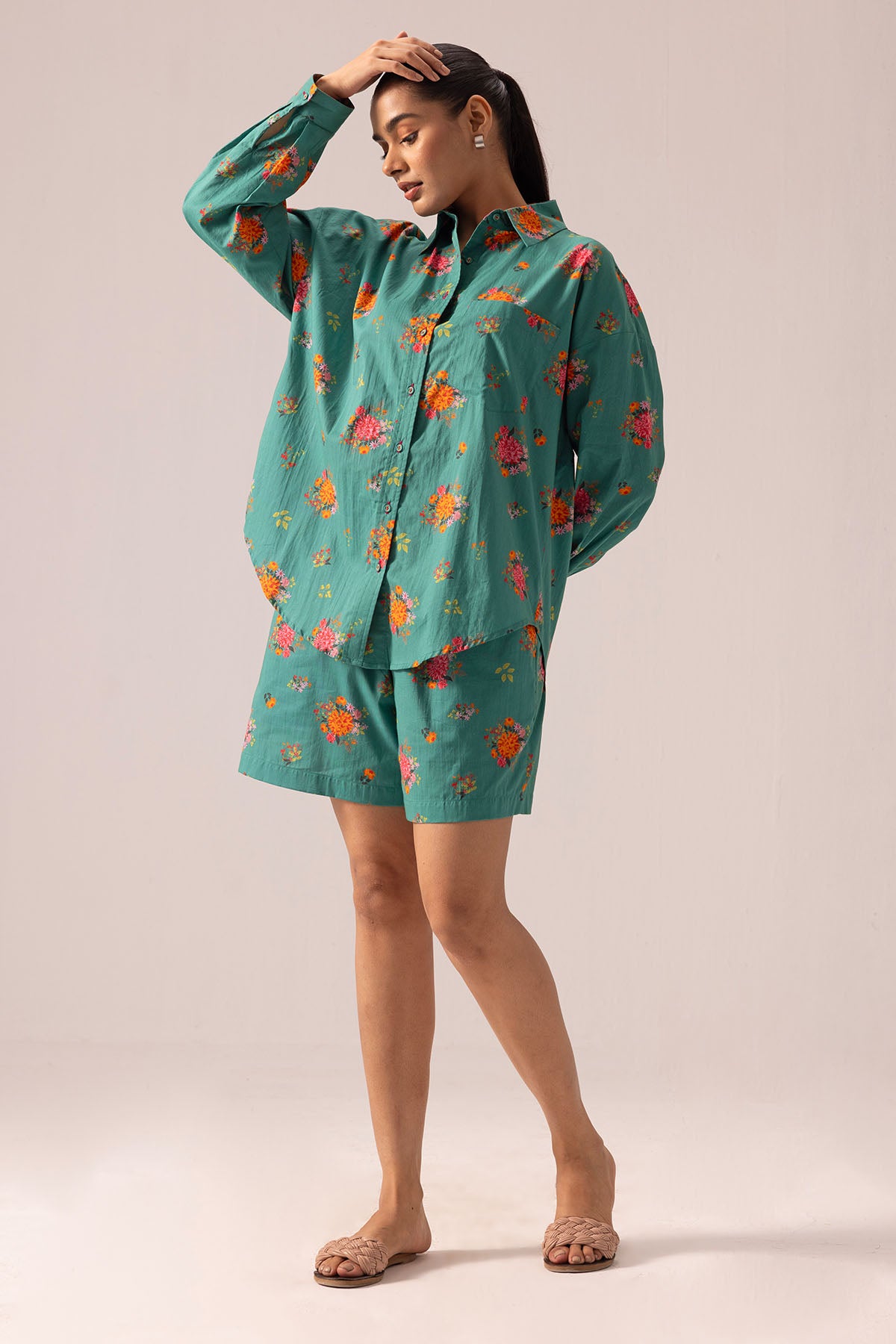 Green Drop Shoulder Co-ord Set