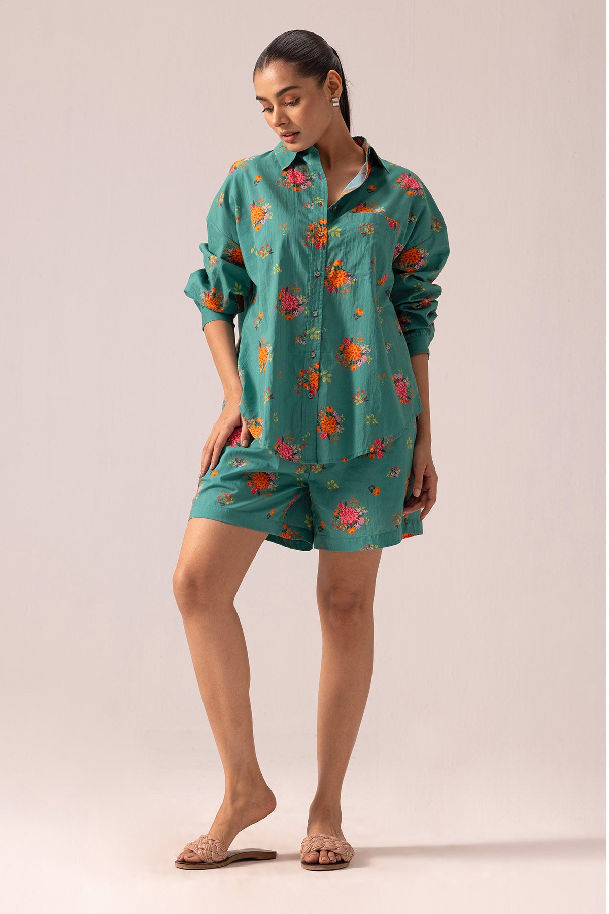 Green Drop Shoulder Co-ord Set