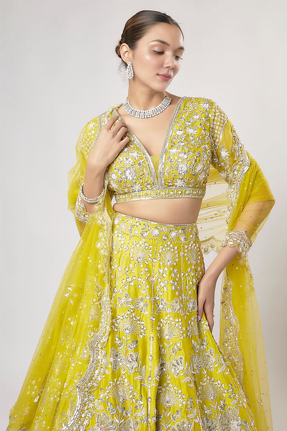 Green Dupion Silk Lehenga Set