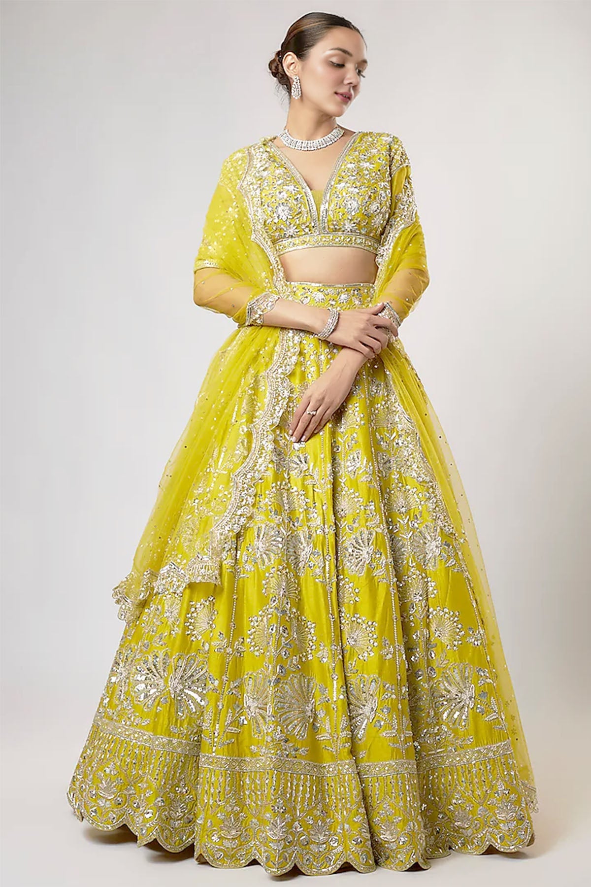 Buy Green Dupion Silk Lehenga Set by Shlok Design for women online at ScrollnShops