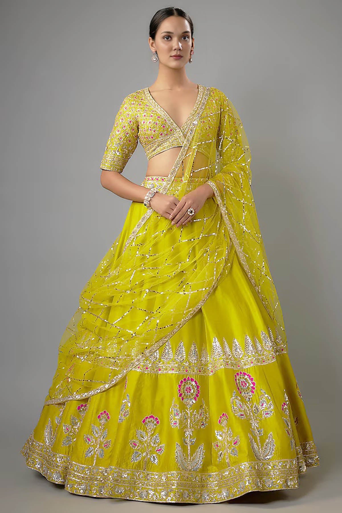 Buy Green Dupion Zardozi Lehenga Set by Shlok Design for women online at ScrollnShops