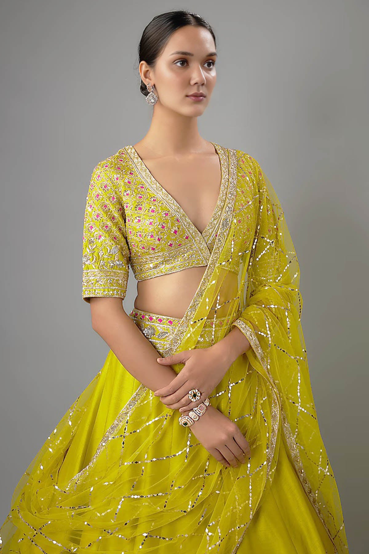 Green Dupion Zardozi Lehenga Set