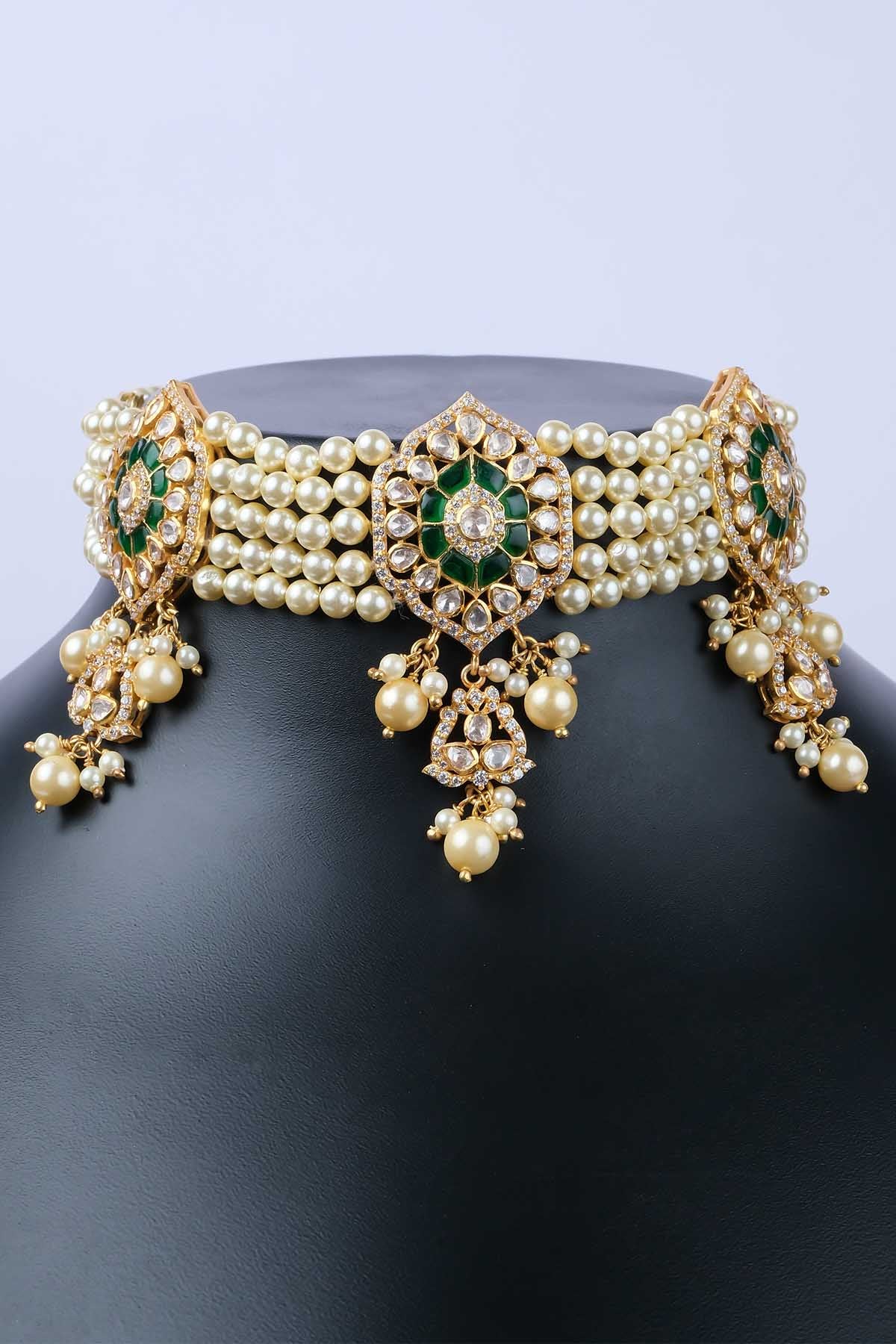 Green Embellished Choker Set