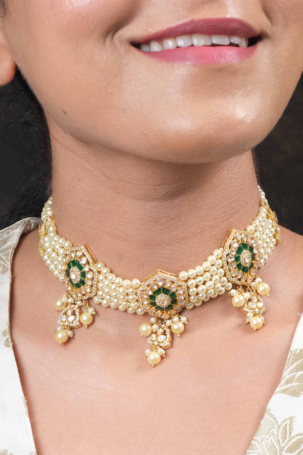 Sica Green Embellished Choker Set for jewellery online at ScrollnShops