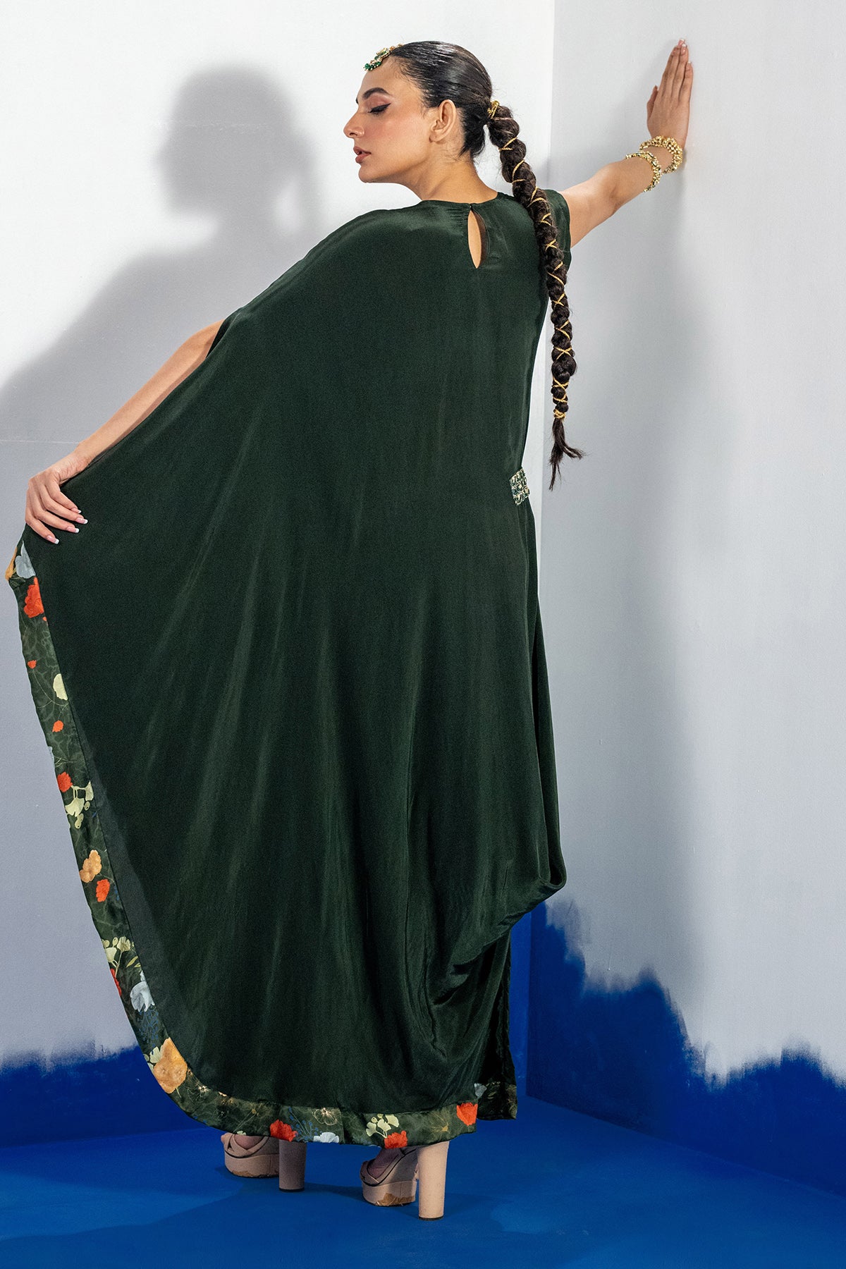 Green Embellished Draped Dress