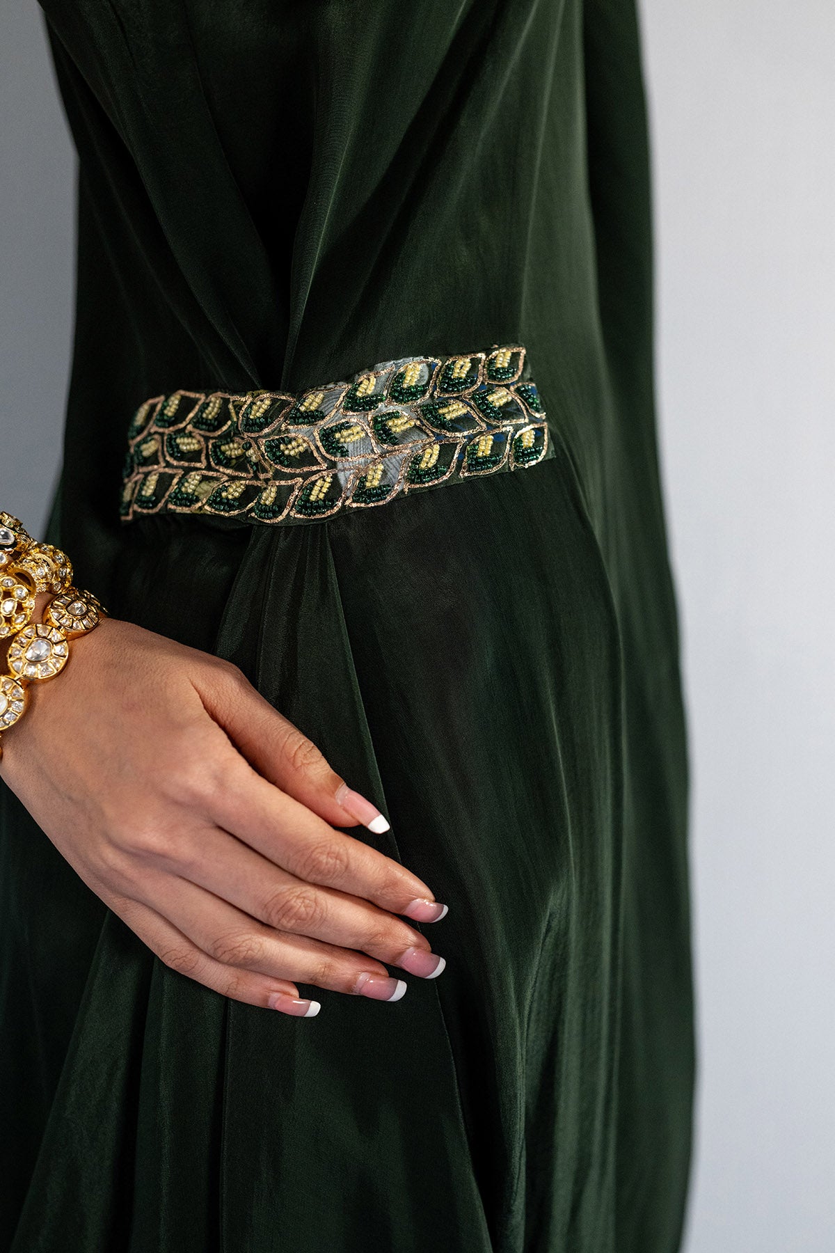 Green Embellished Draped Dress