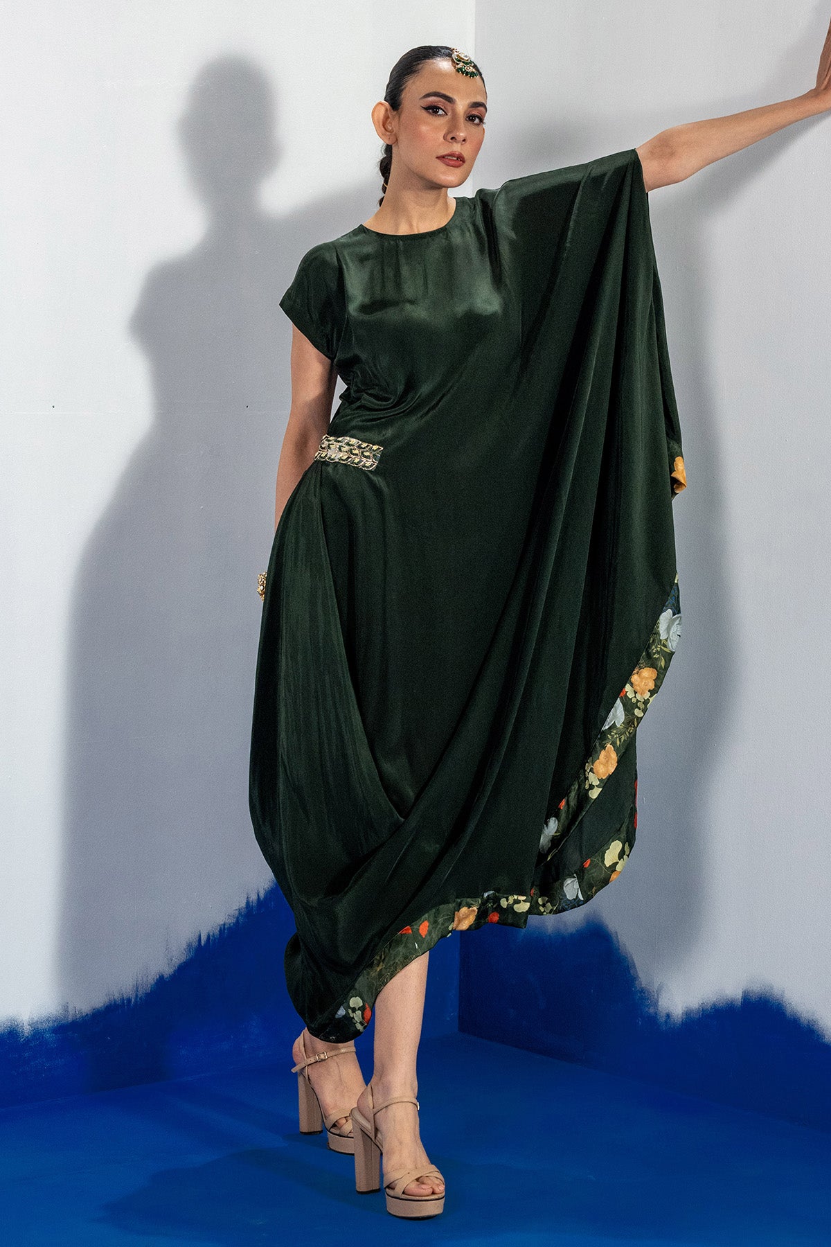 Green Embellished Draped Dress