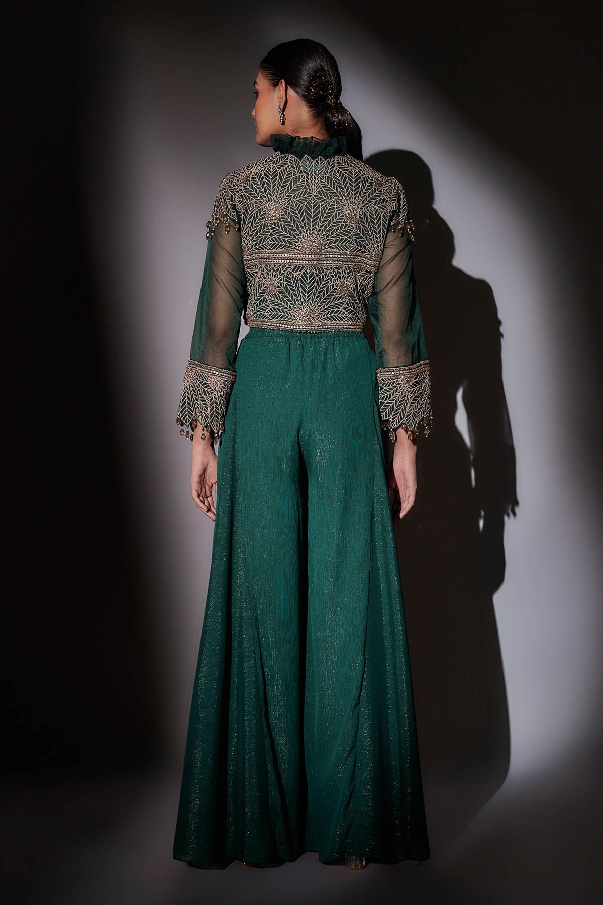 Green Embellished Jacket Set