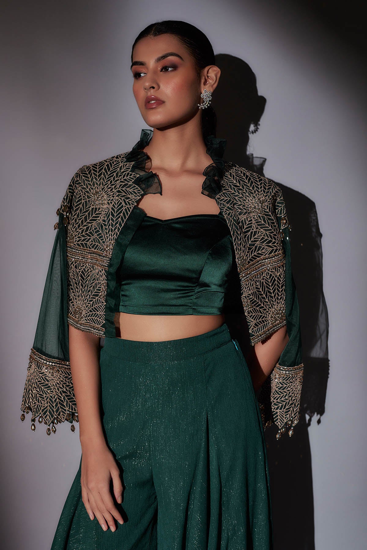 Green Embellished Jacket Set