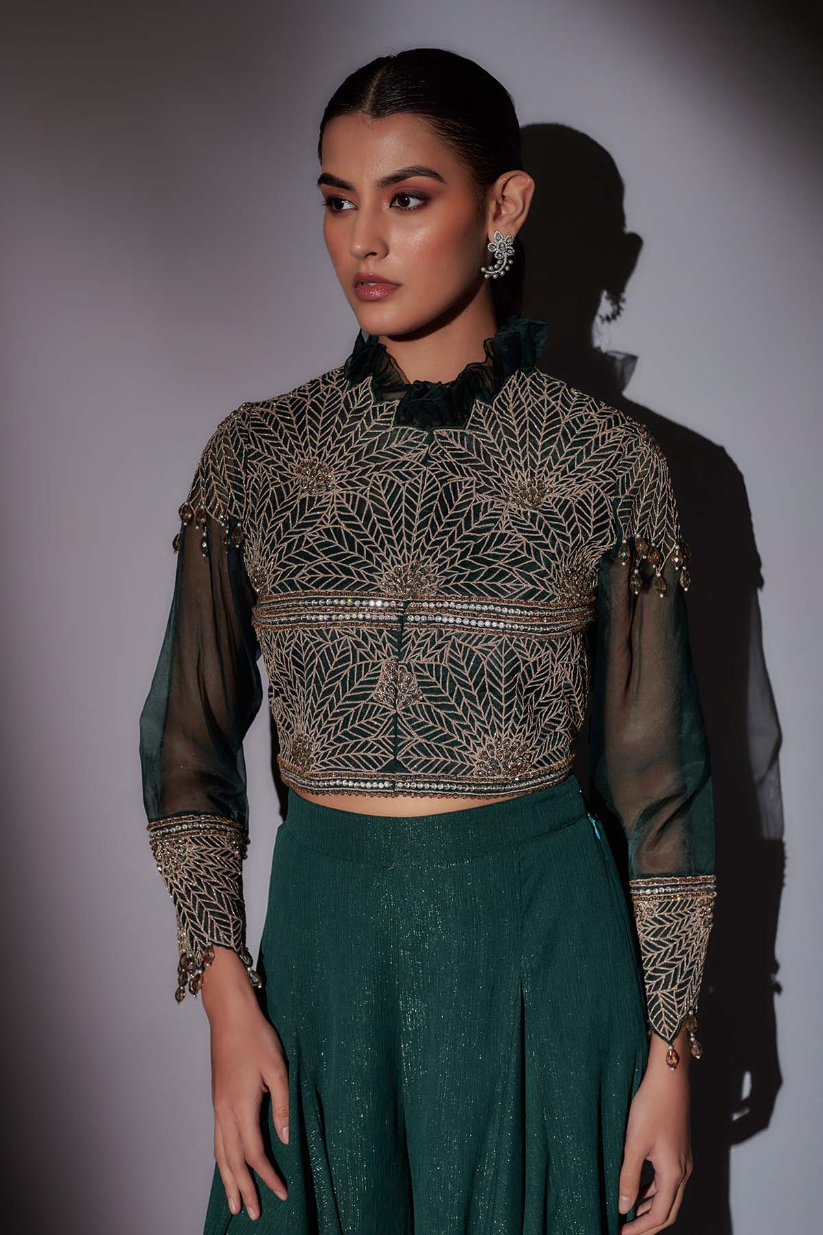 Green Embellished Jacket Set