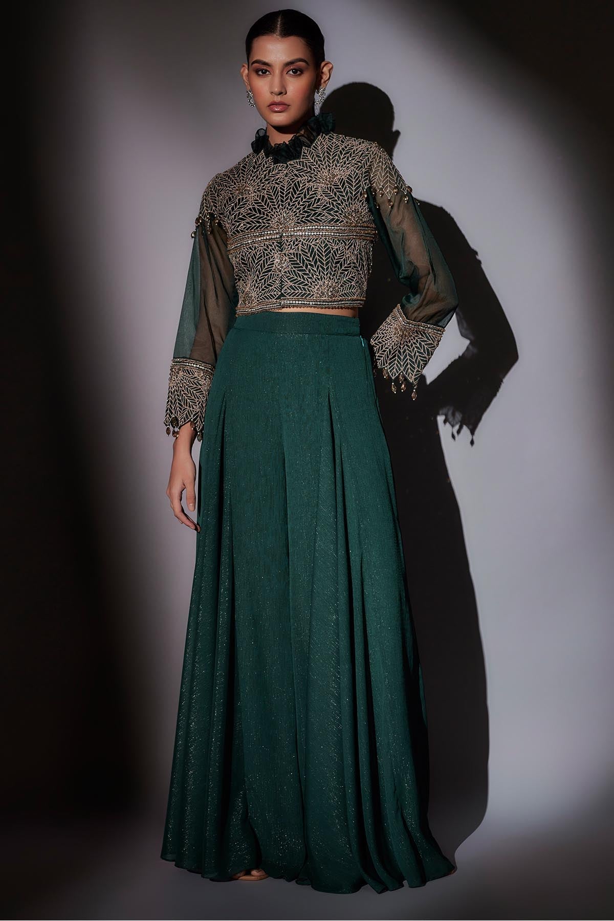 Buy Green Embellished Jacket Set by Ajiesh Oberoi for women online at ScrollnShops