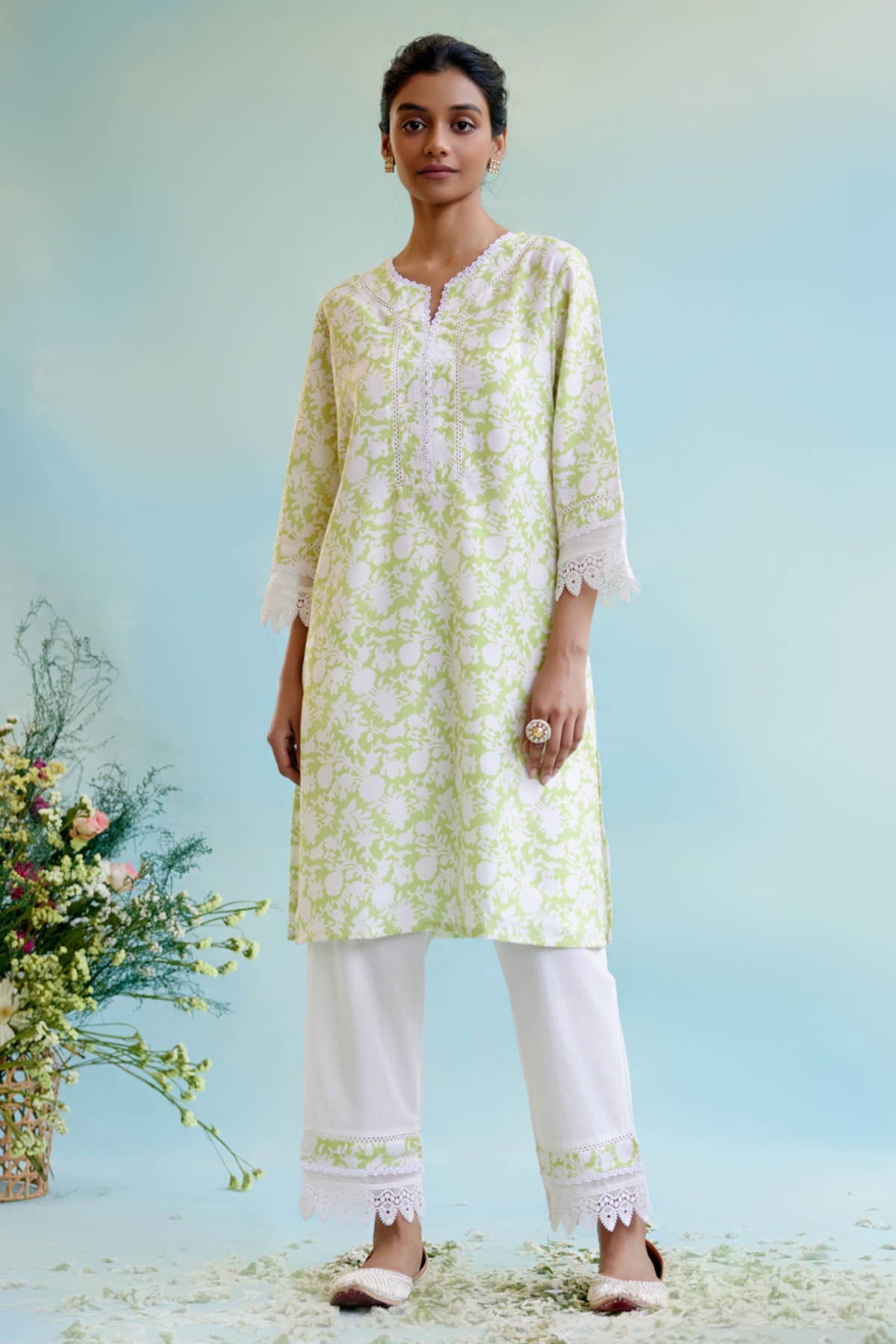 Nero Green Embellished Kurta Set for women at ScrollnShops