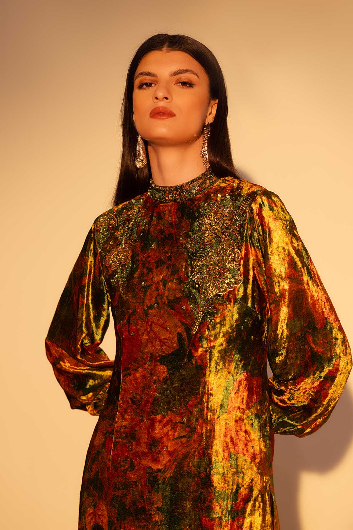 Green Embellished Long Tunic Set