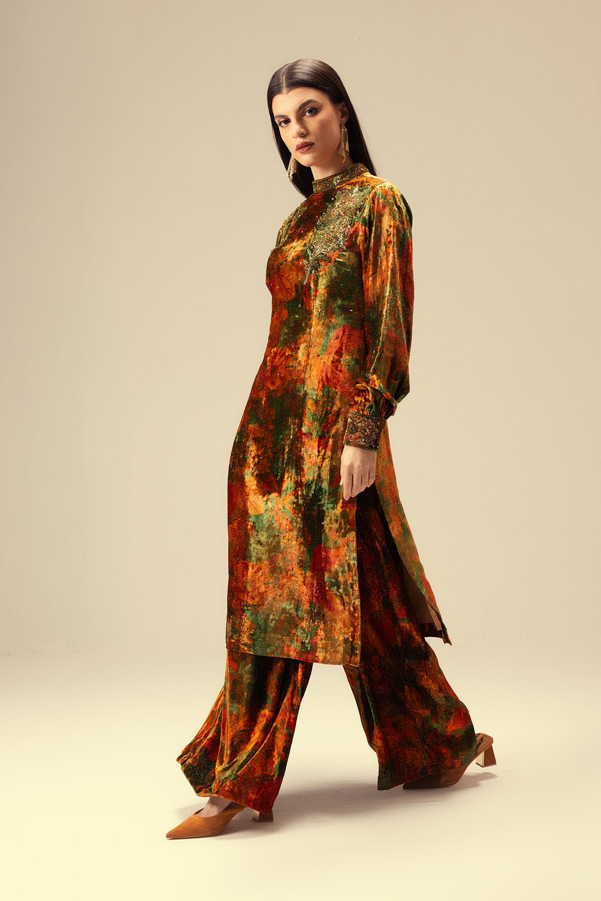 Green Embellished Long Tunic Set