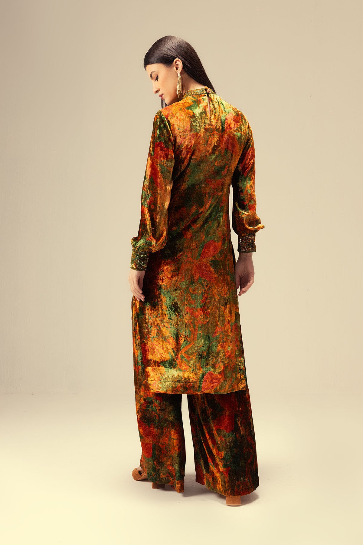 Green Embellished Long Tunic Set