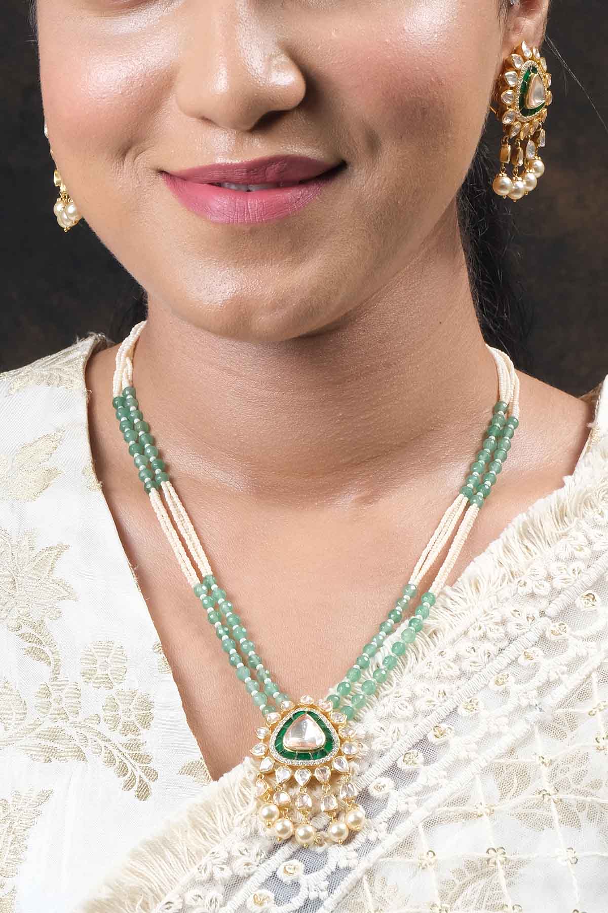 Green Embellished Necklace Set