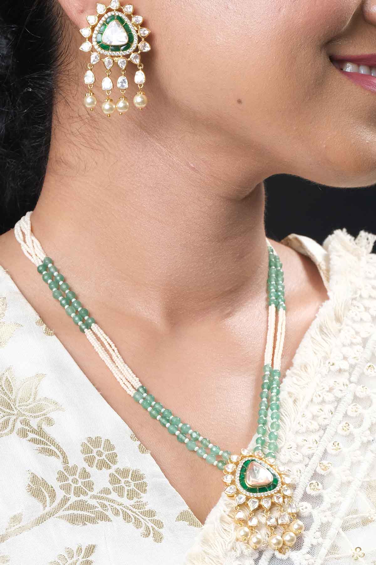 Sica Green Embellished Necklace Set for jewellery online at ScrollnShops