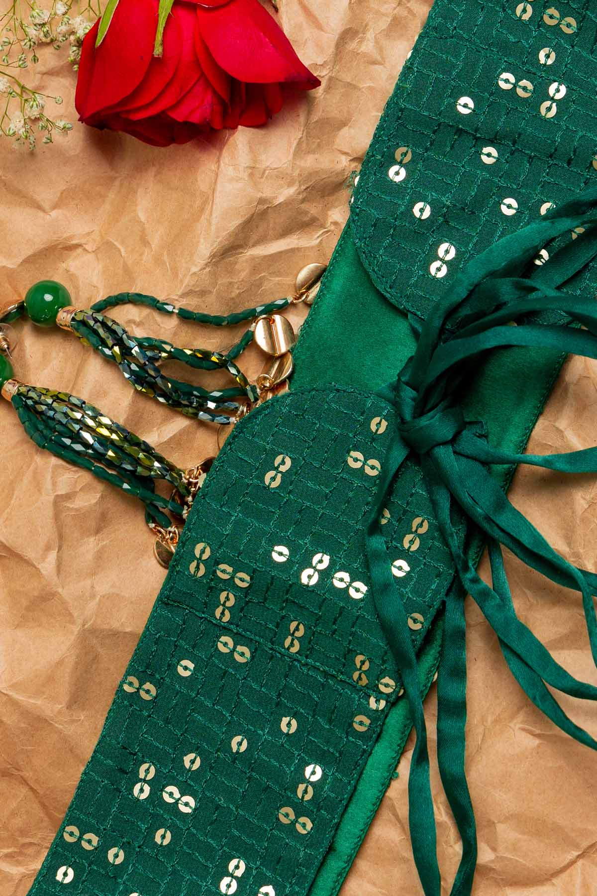 Green Embellished Sequence Belt