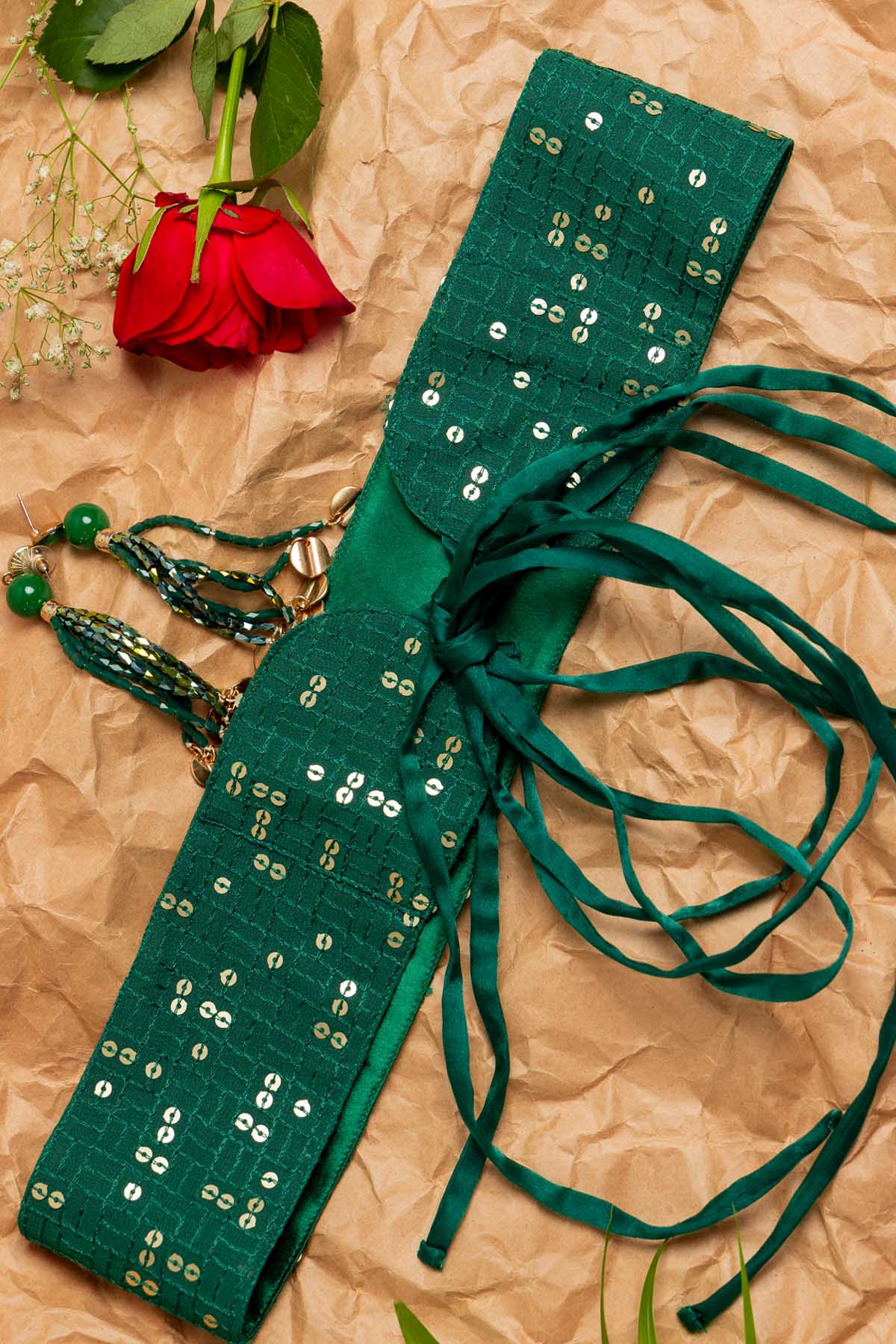 Etti Kapoor Green Embellished Sequence Belt Accessories online at ScrollnShops