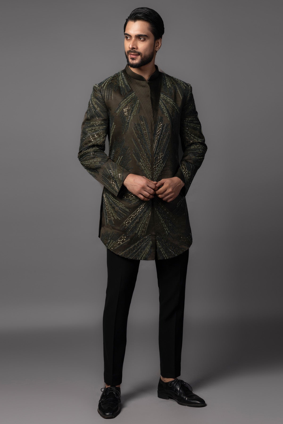 Buy Green Embroidered Achkan Set for men by Paarsh Atelier online available at scrollnshops