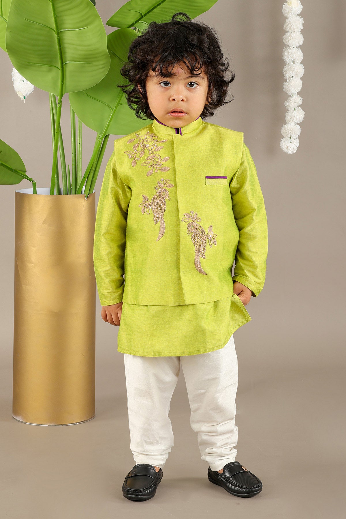Embroidered Green Bandhgala Set