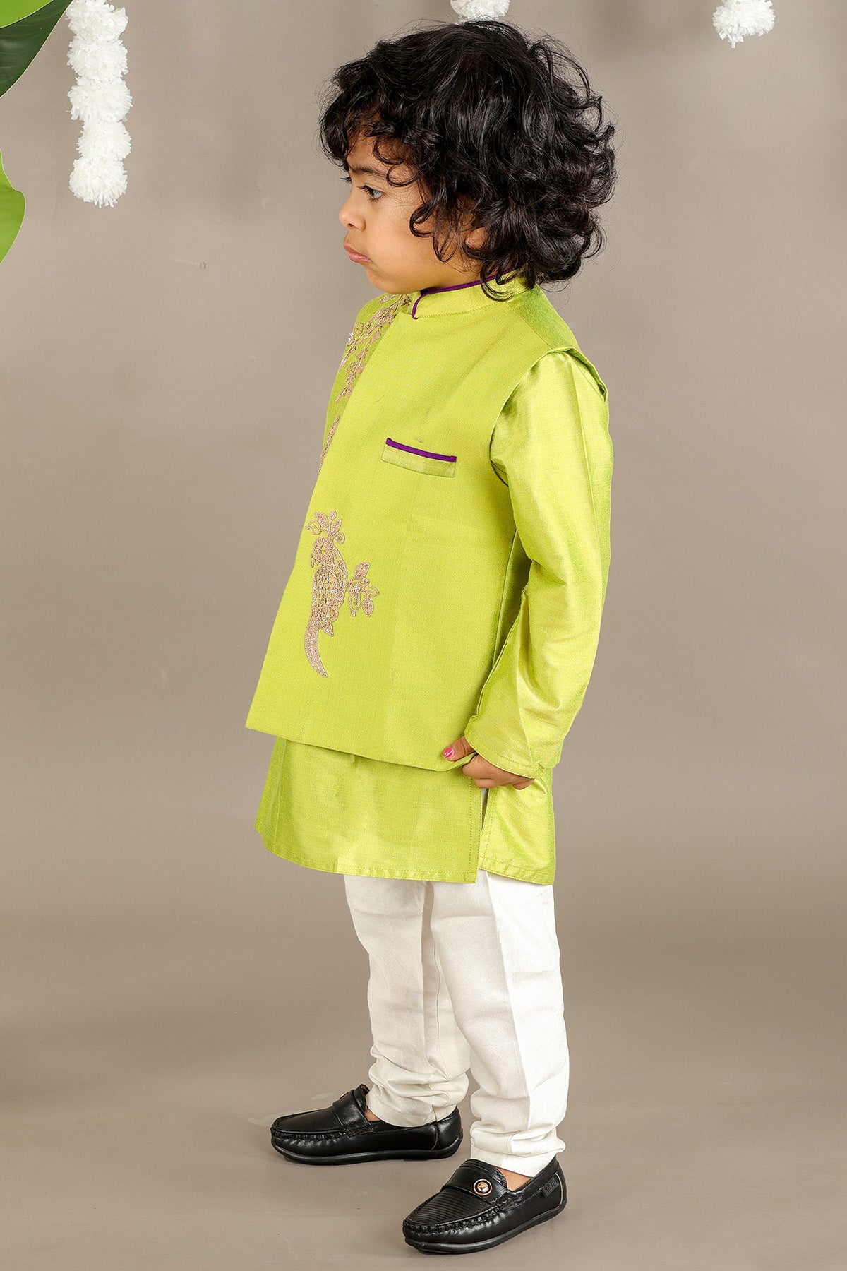 Embroidered Green Bandhgala Set