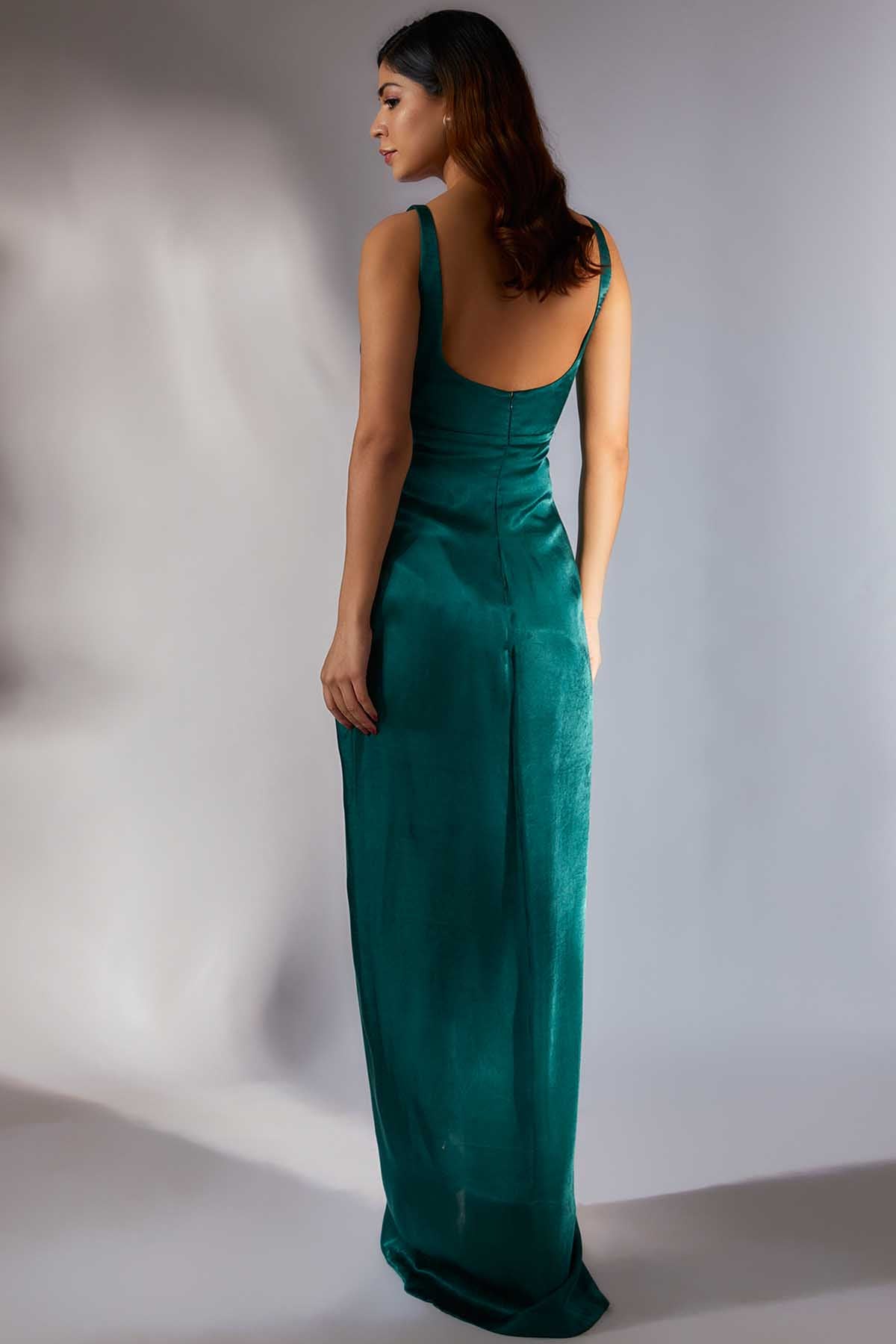 Green Embroidered Cut-Out Dress