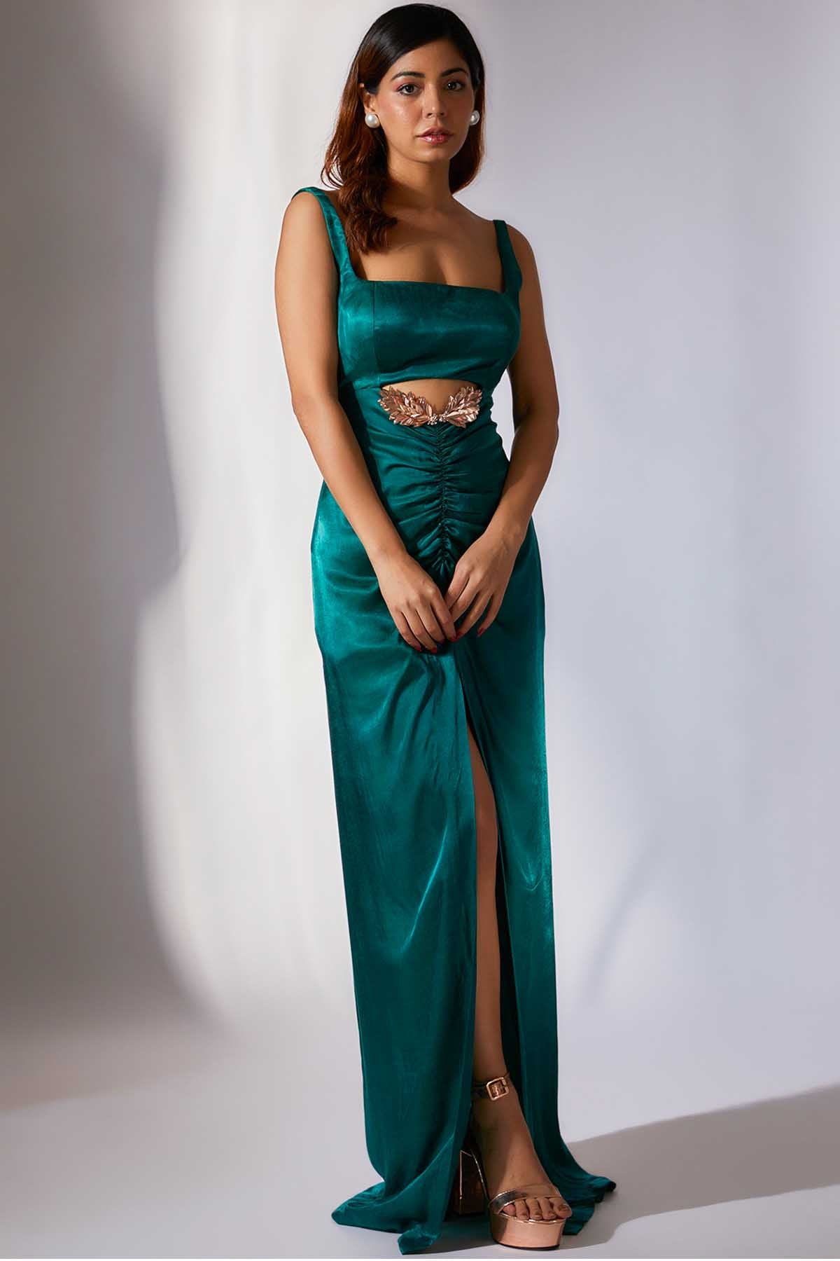 Green Embroidered Cut-Out Dress