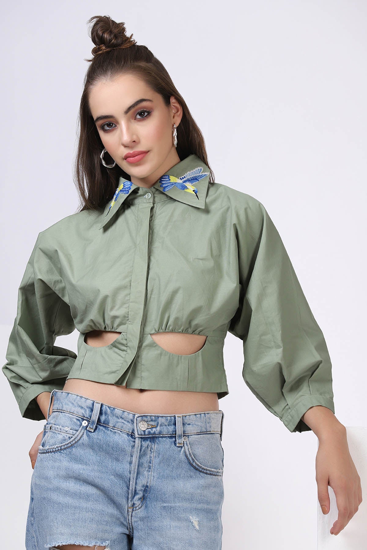 Buy Green Embroidered Cut-Out Top Online