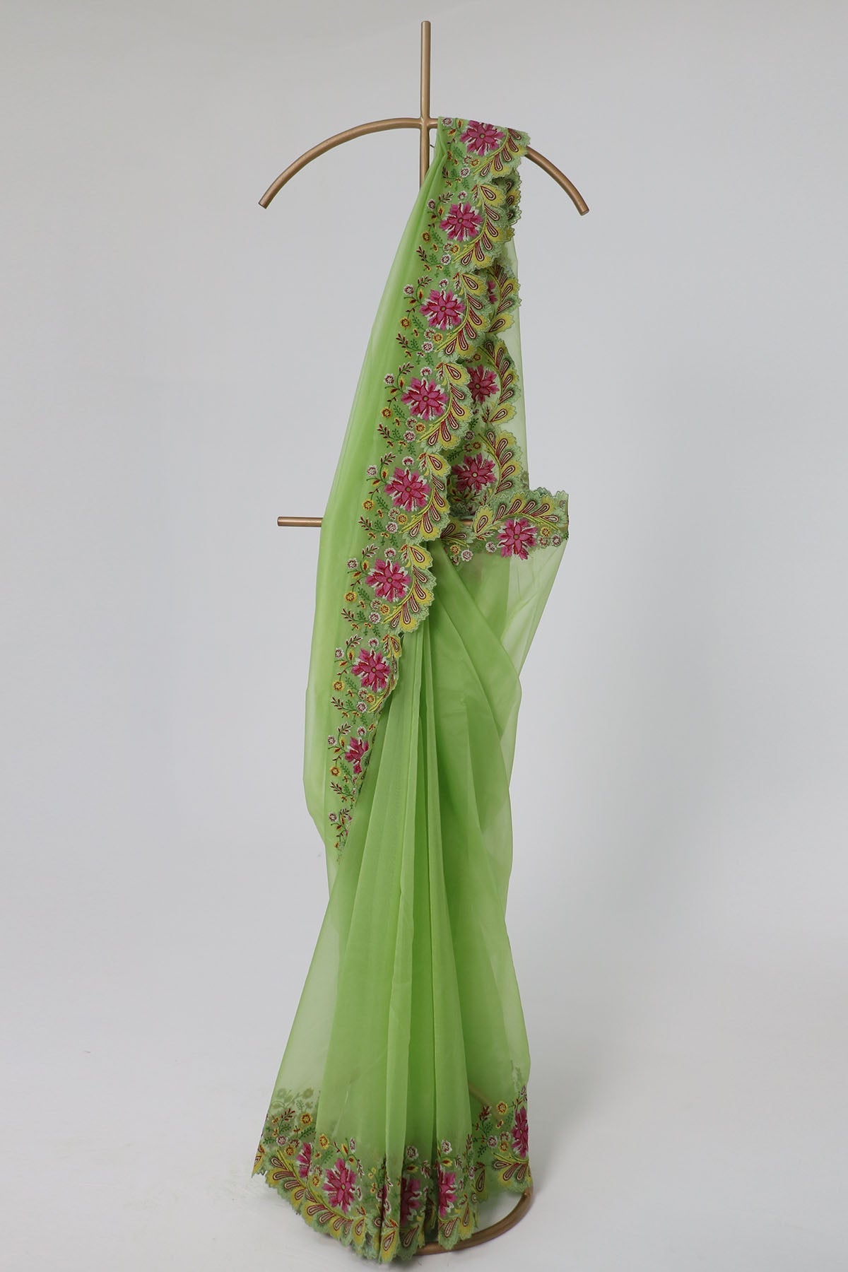 Buy Green Embroidered Floral Saree for women by Ekagani Designer online available at scrollnshops