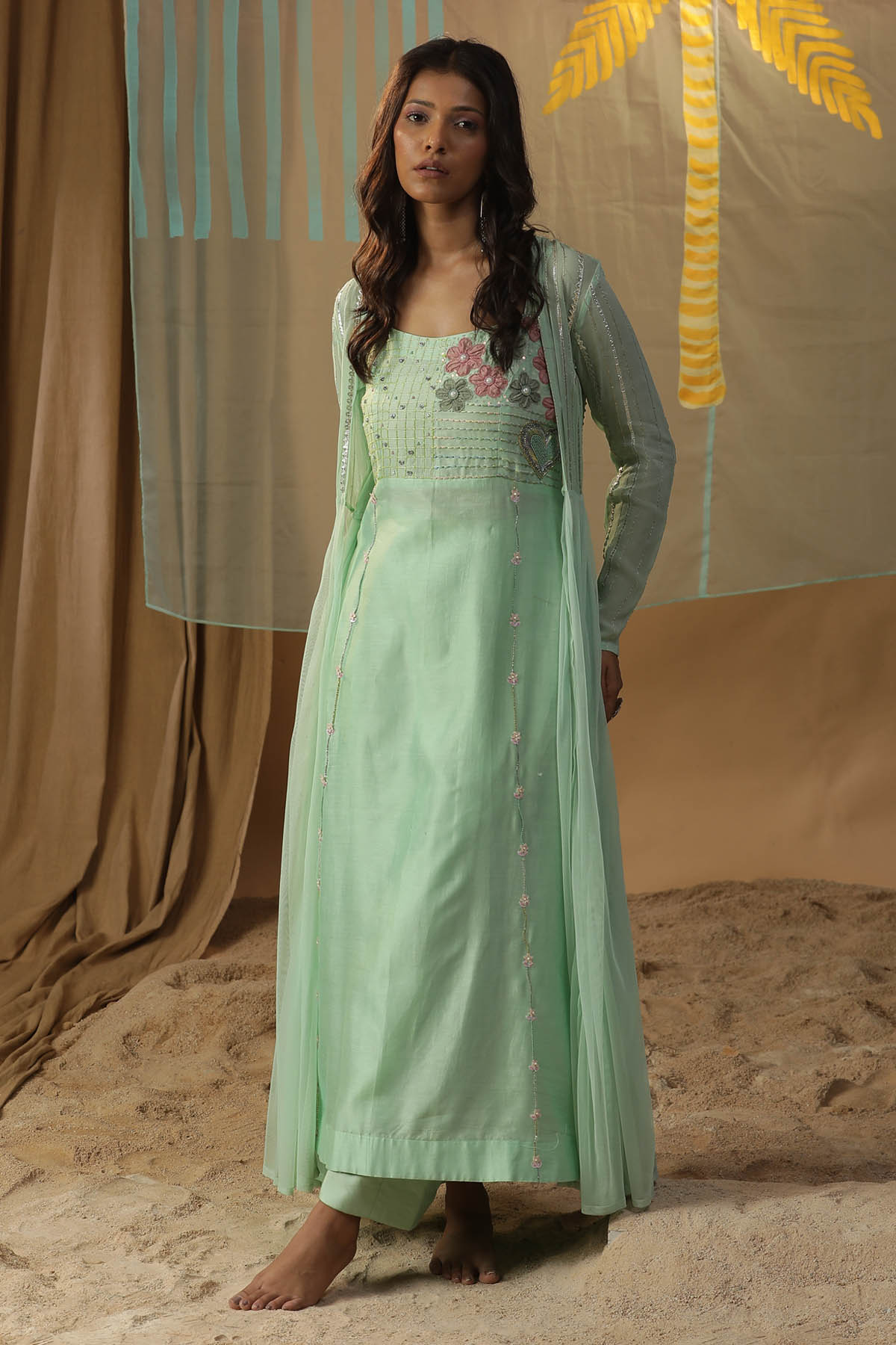 Arpita Sulakshana Green Embroidered Jacket & Dress for women online at ScrollnShops