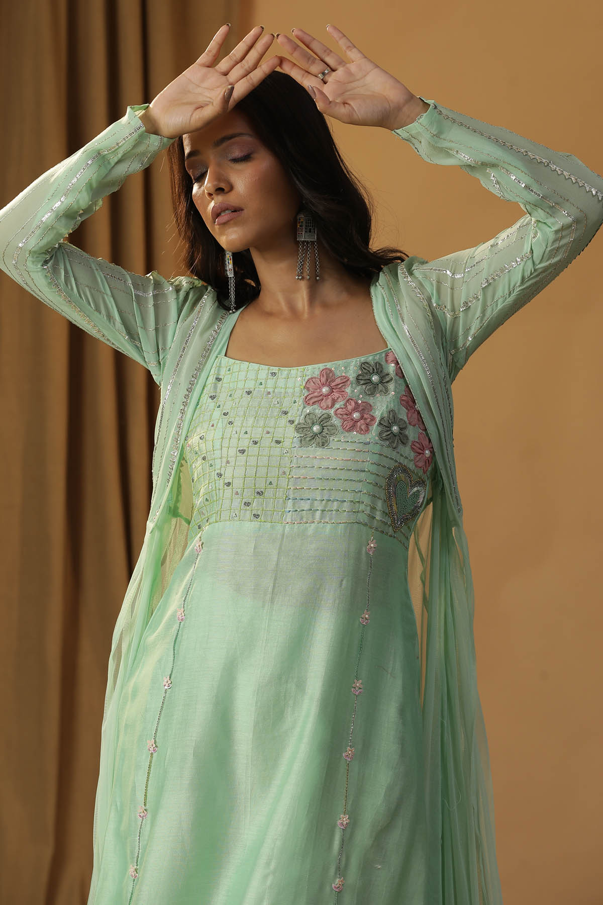 Green Embroidered Jacket & Dress