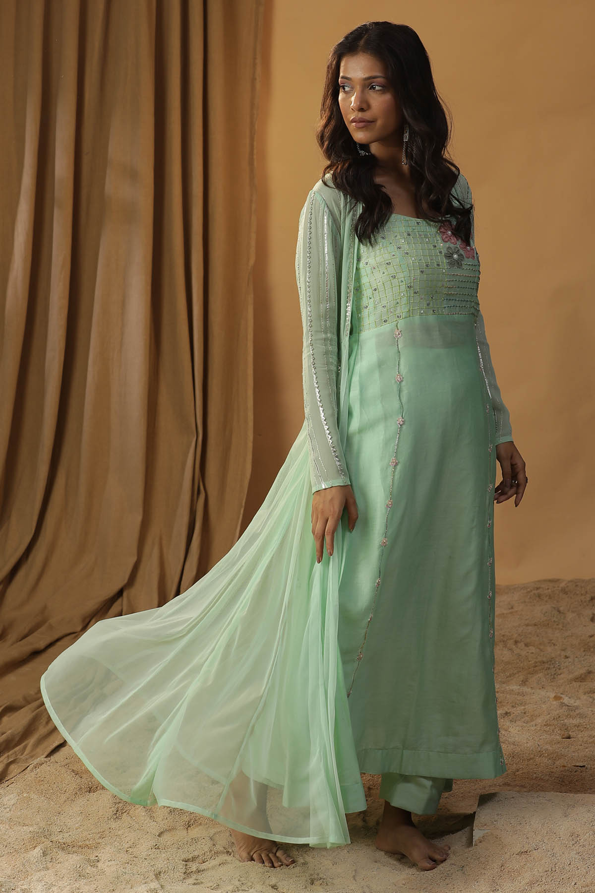 Green Embroidered Jacket & Dress