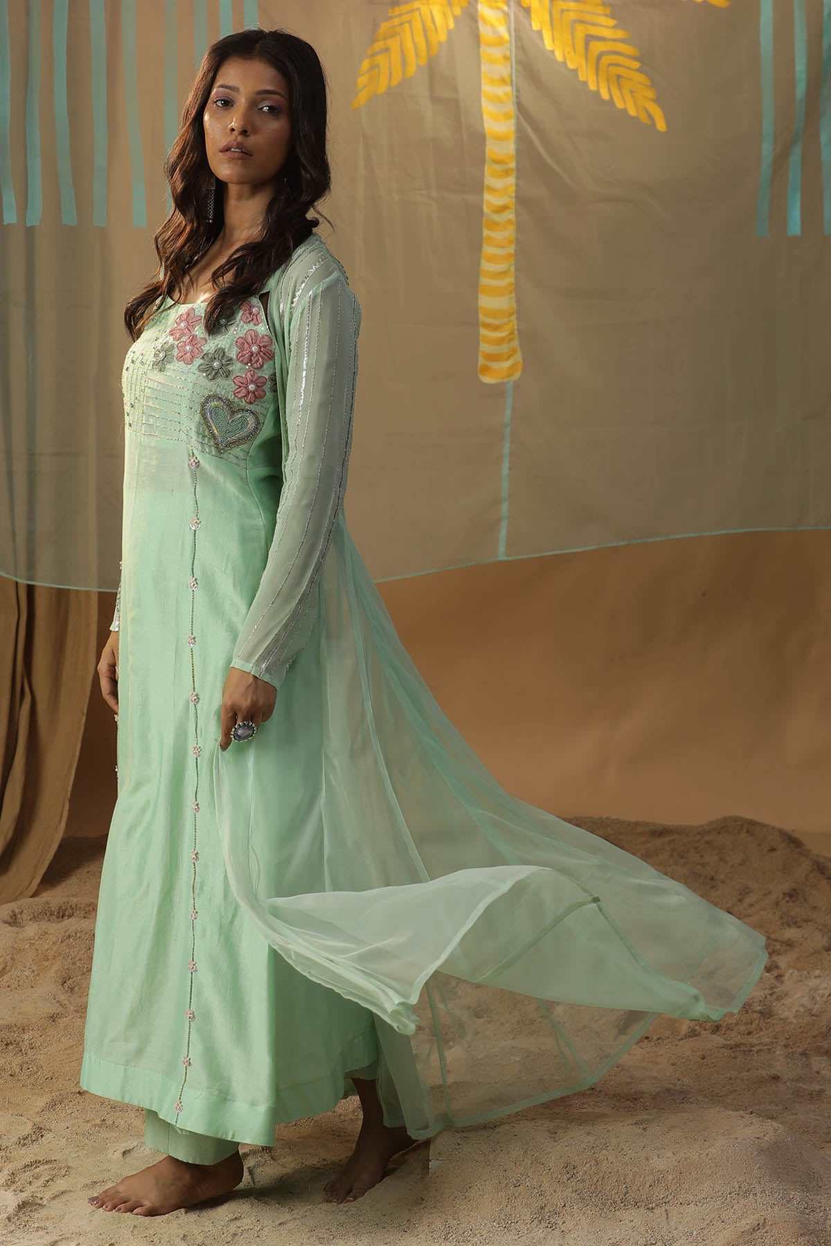 Green Embroidered Jacket & Dress