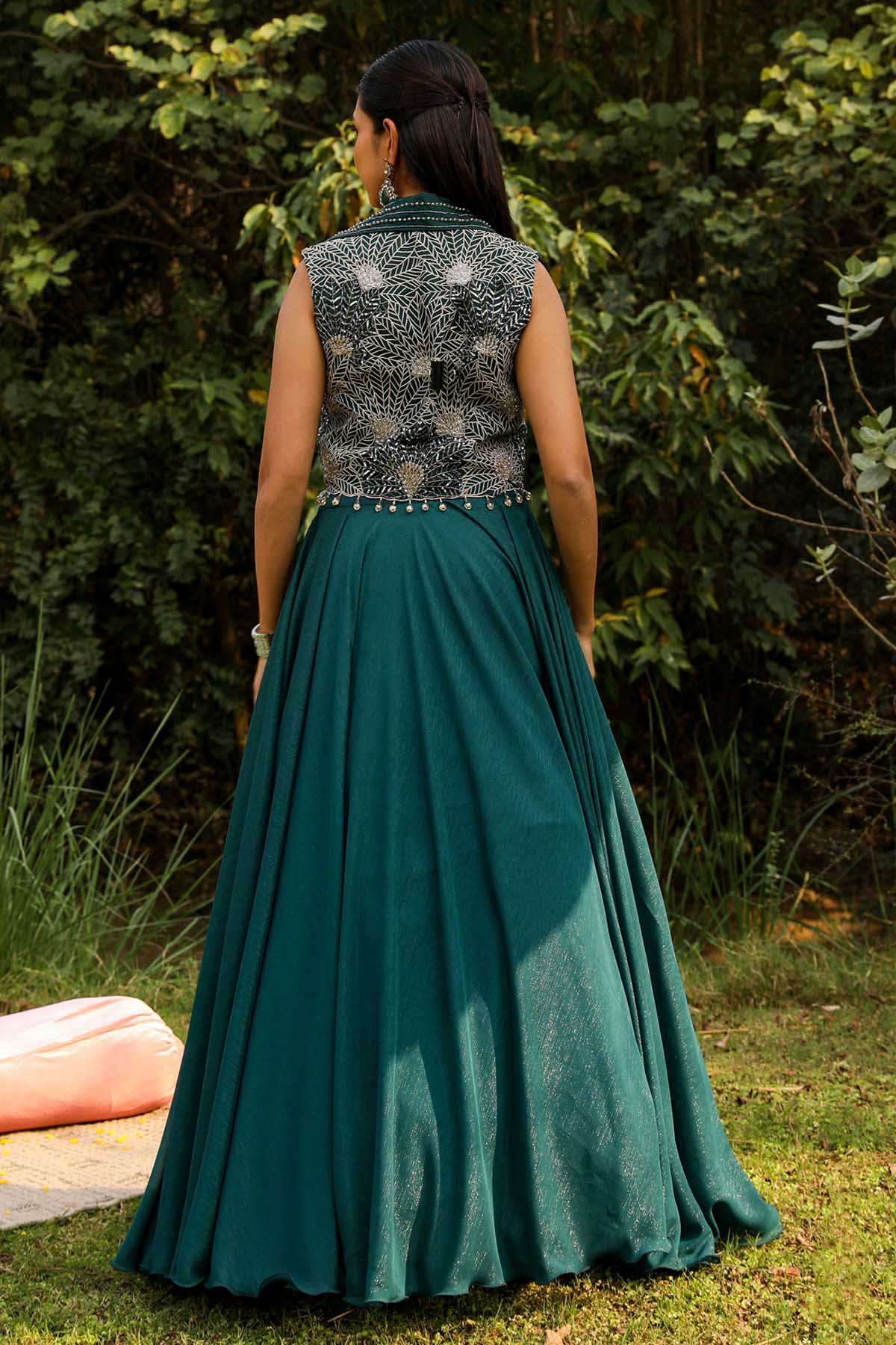 Green Embroidered Jacket Set