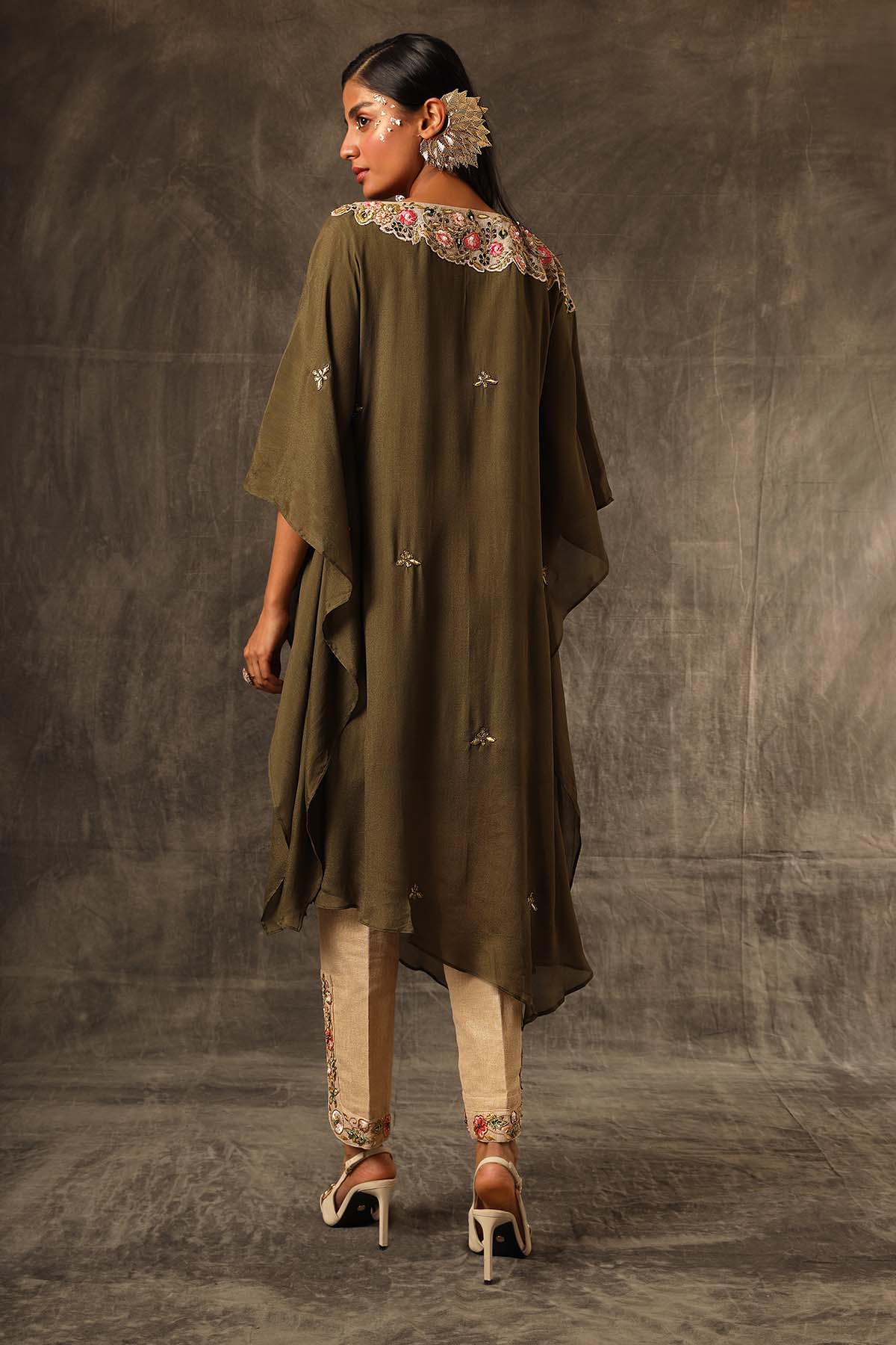 Green Embroidered Kaftan & Pants