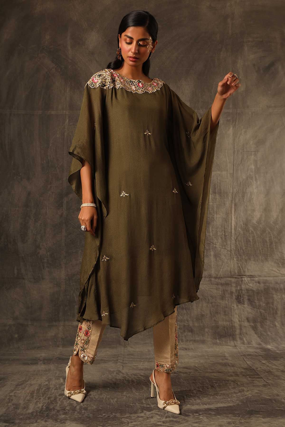 Buy Green Embroidered Kaftan & Pants by Sejal Kamdar for women online at ScrollnShops