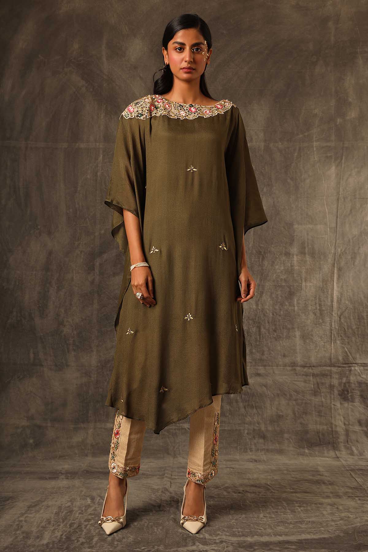 Green Embroidered Kaftan & Pants