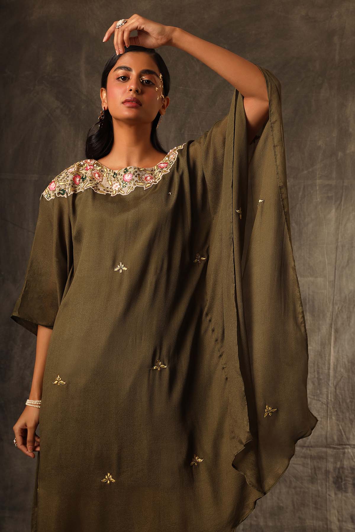 Green Embroidered Kaftan & Pants