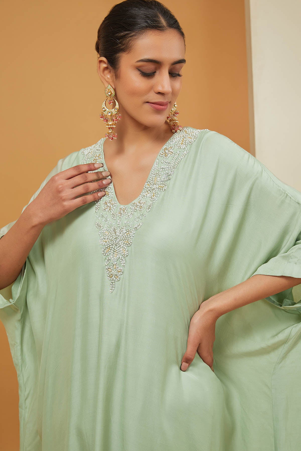 Green Embroidered Kaftan Set