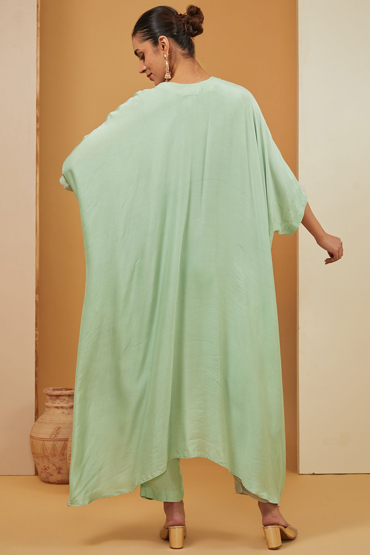 Green Embroidered Kaftan Set