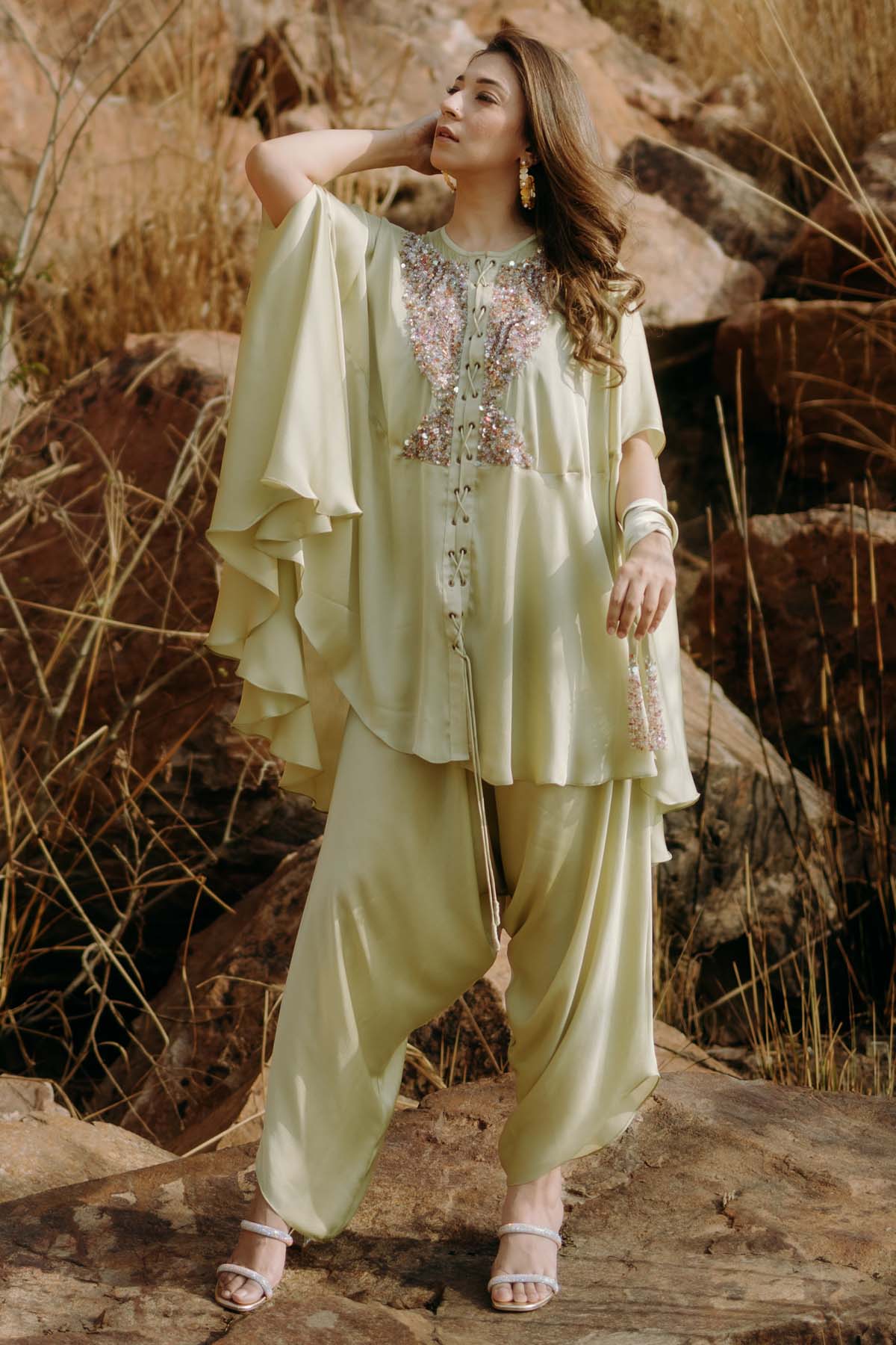 Buy Designer Green Embroidered Kurta & Dhoti Online