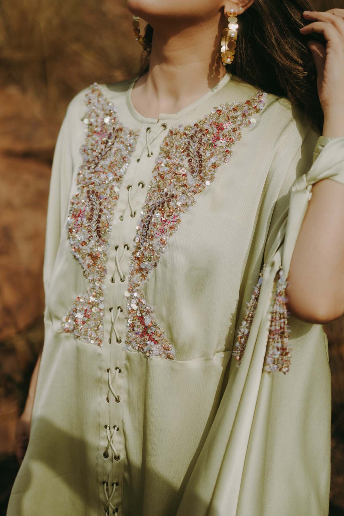 Green Embroidered Kurta & Dhoti