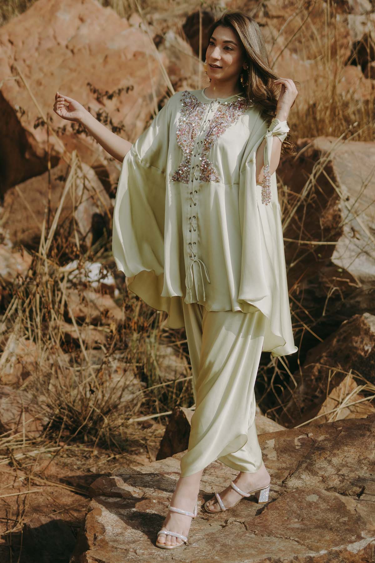 Green Embroidered Kurta & Dhoti