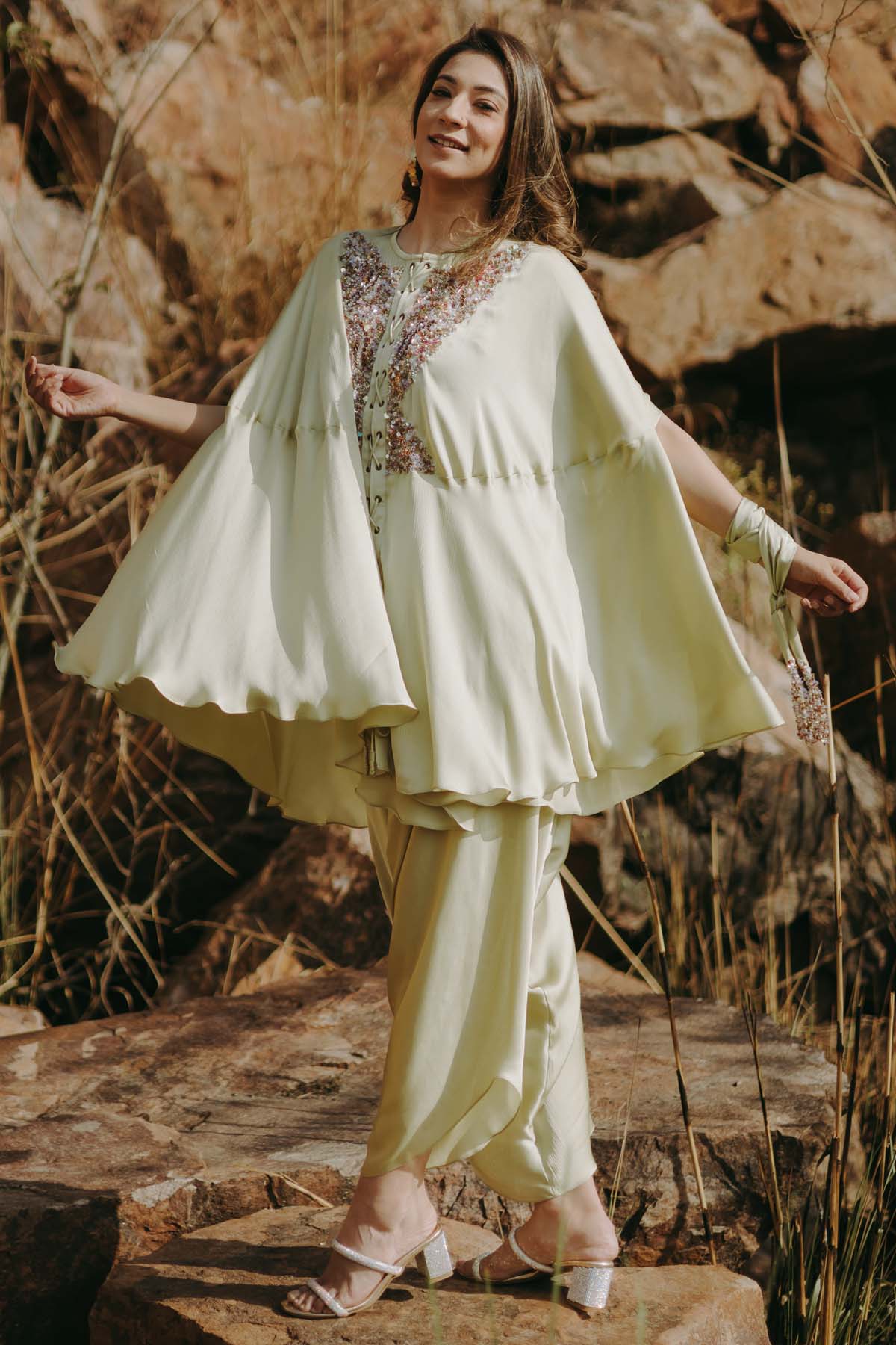 Green Embroidered Kurta & Dhoti